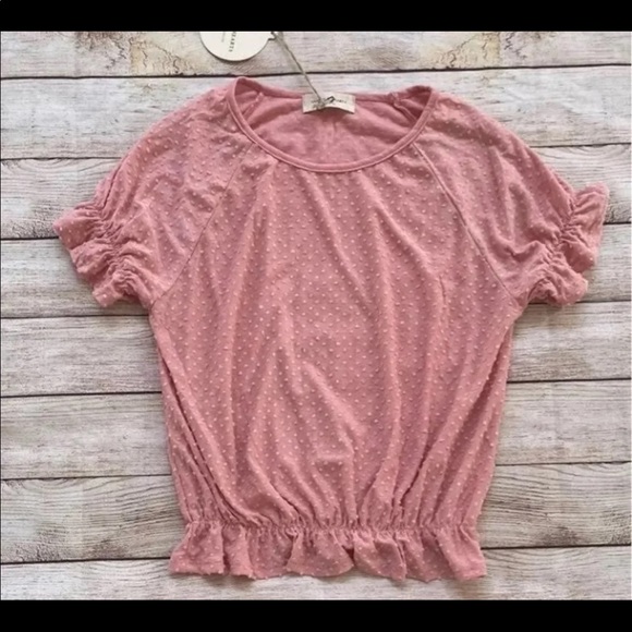 NWT Boutique Swiss Dot Ruffle Top Pink Blouse Size Small - Picture 9 of 9